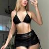 Women's Trendy European & American Solid Color Sexy Bikini Set - Three-Piece Swimwear