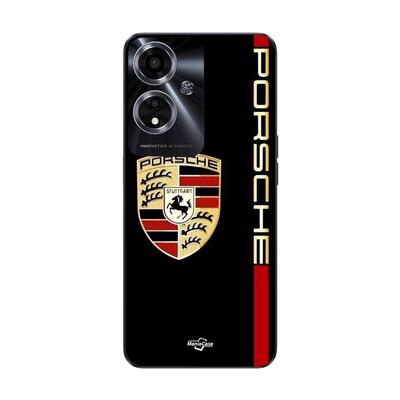 Coque Pour Oppo A59 5G PORSCHE Logo Rouge Et Dorée Fond Noir
