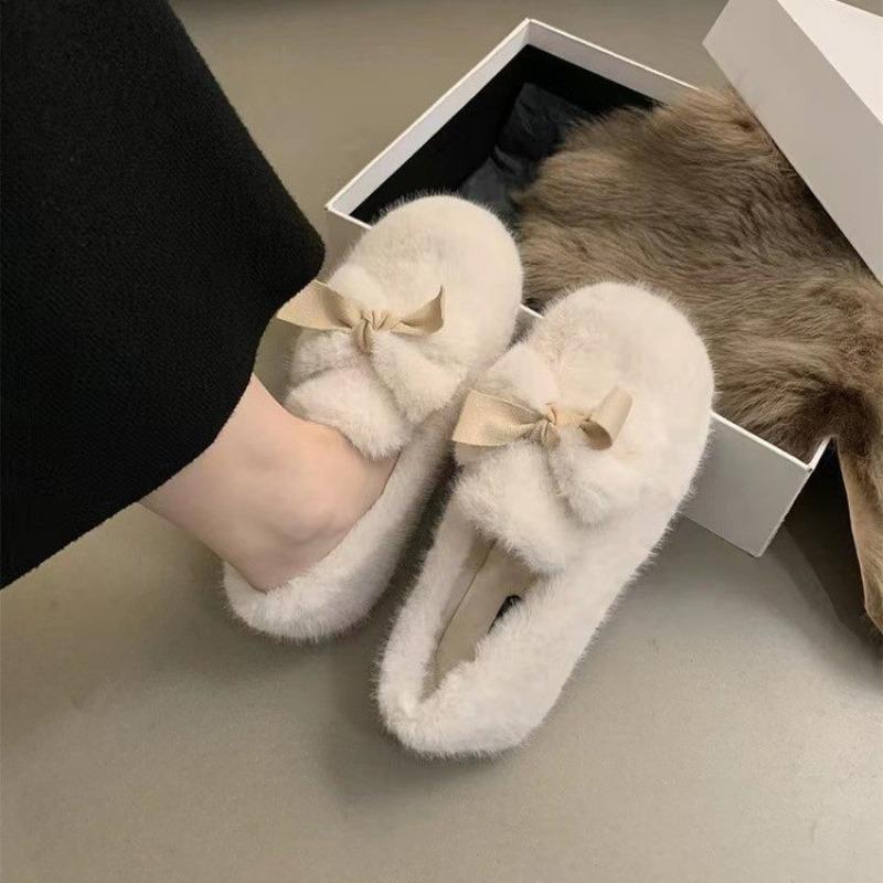 New Outer Wear Winter Cotton Shoes Women's Wind Doudou Women's Shoes Warm and Velvet One Pedal Fluffy Shoes Women