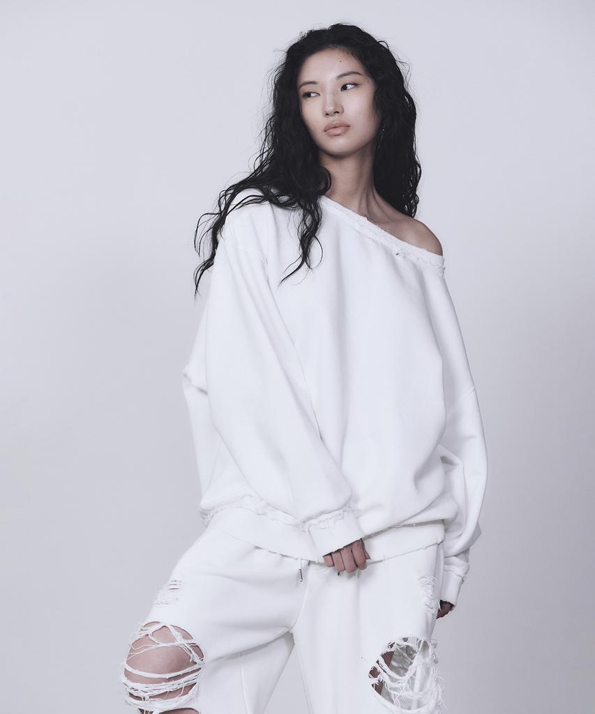 Teulimingbeodeu Scratch Damage Boat Neck Sweat Shirt [ White ]