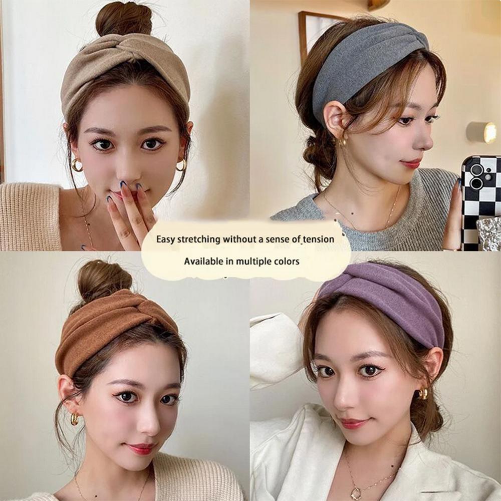 Cashmere Wide Headbands for Women Elastic Cross Hairbands Soft Turban Headwrap Solid Bandana Bandage Head Scarf Hair Accessories
