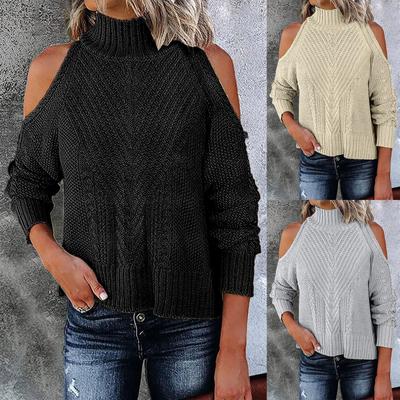 Ladies Fashion Sweater Solid Color Off Shoulder Oversize Loose Sweater