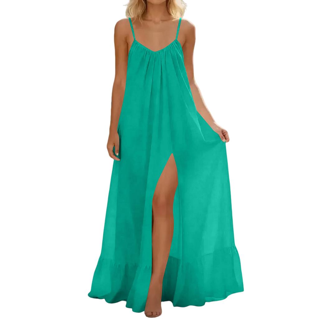 Šaty s výstřihem do O pro ženy Ležérní Pohodlné Bavlněné Povlečení Plážové šaty s krátkým rukávem a kapsami