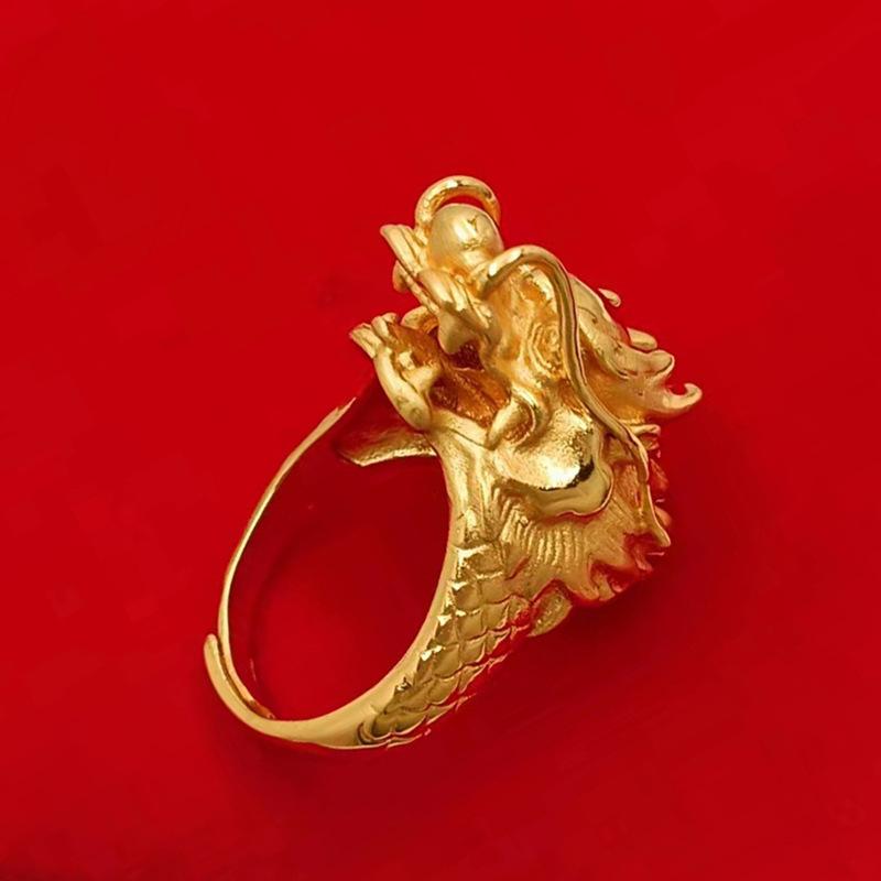 The Same 9999 24K Real Gold Men'S Gold Ring With A Domineering Opening And A Golden Dragon Head As A Birthday Gift For Luxury Je