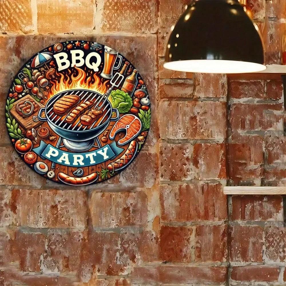 

Vintage BBQ Grill Metal Sign Wall Decor For Man Cave Garage Pub 20x20 разноцветный