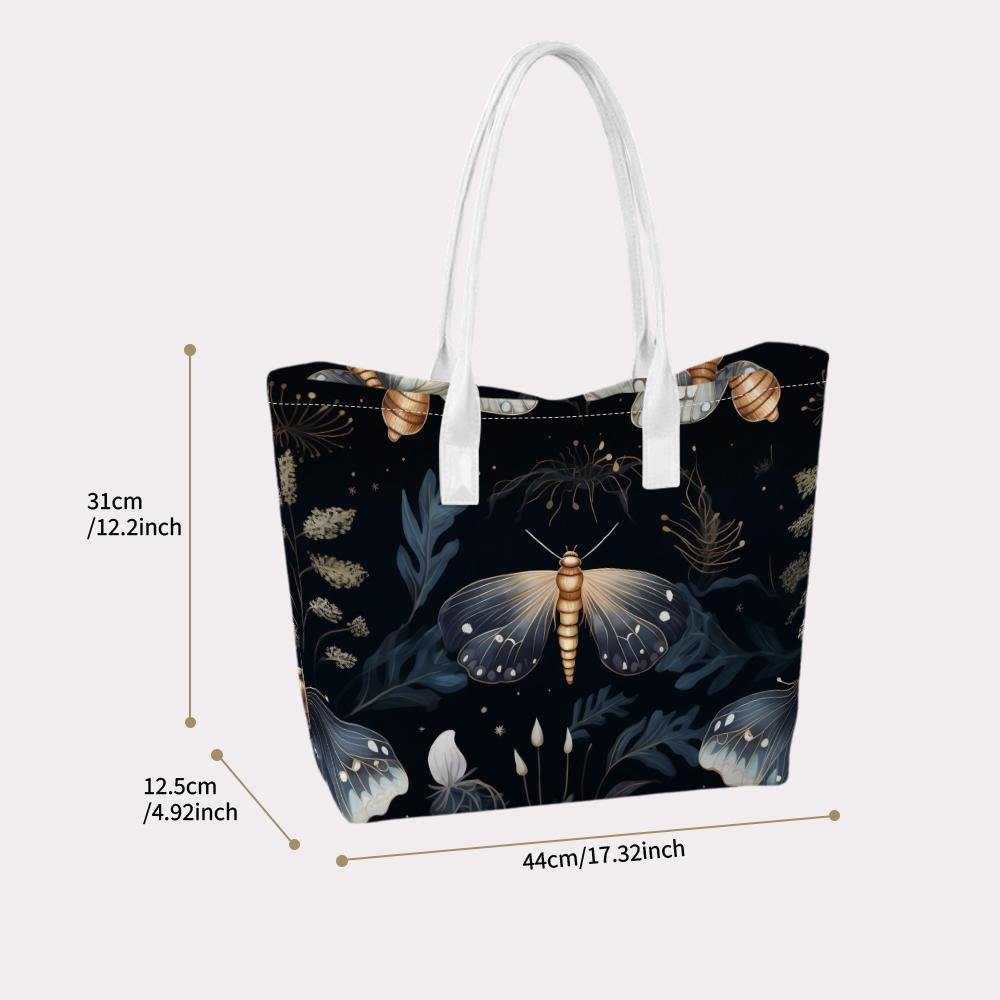 Elegant Moth Pattern Tote Bag Fashionable Daily Casual Shoulder Bag Lightweight Outdoor Travel Handbag