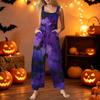 Womens Sleeveless Jumpsuit Cotton Casual Loose Fit Halloween Printed Romper Wide Leg Overalls