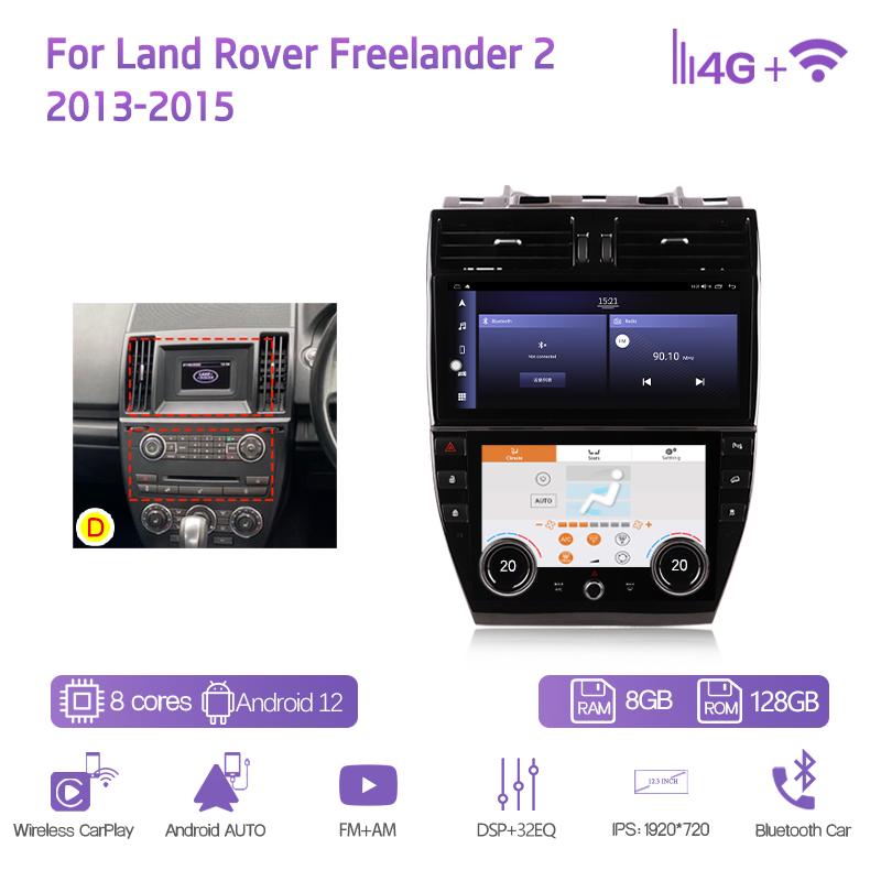 12.3inch For Land Rover Freelander 2 2007-2015 Android12 Car Multimedia Player GPS Navigation Radio 8+128G CarPlay 4G AC screen