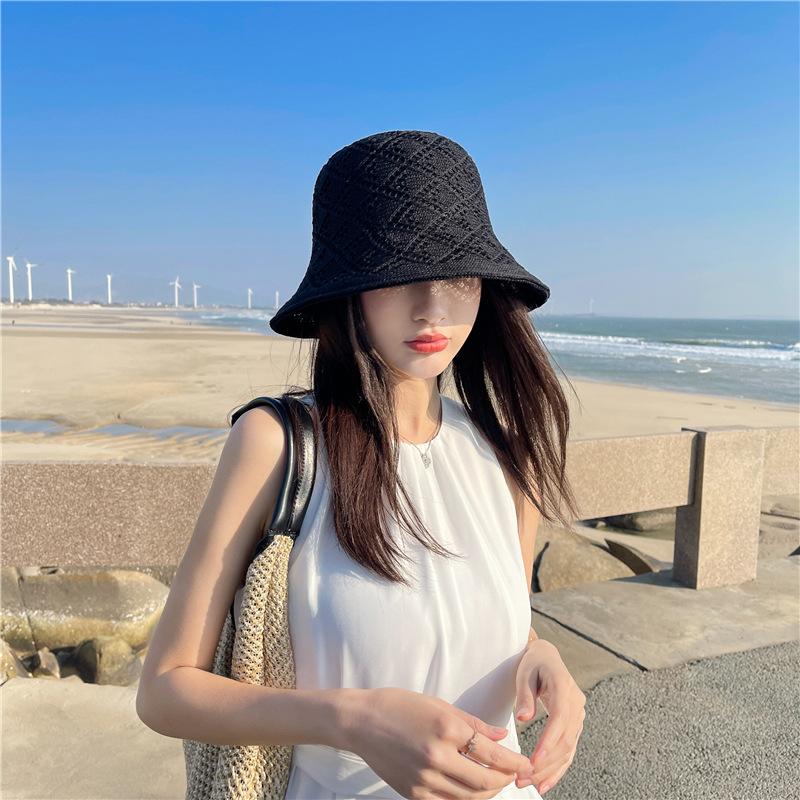 Korean-style hollow bucket hat, versatile for spring and summer, popular for outings, foldable, Japanese-style, large brim, sun protection, sunshade