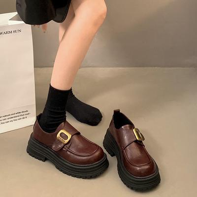 Black British Thick Heel Platform Small Leather Shoes Women's Autumn and Winter Mary Jane Single Shoes