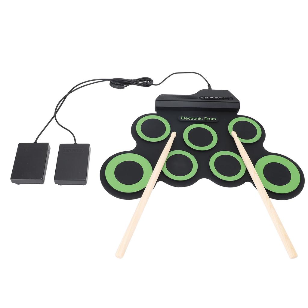 Electronic Drum Pad with 7 Practice Pads Headphone Jack Foldable Silicone Roll Up Drum with Pedal