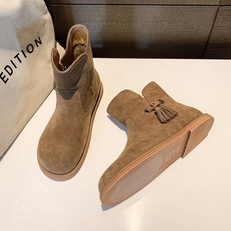 Autumn Winter Short-tube Women Tassel Ankle Boots Outdoor Slip-on Non-slip Casual Boots Women's Shoes Fashion Flat Femmes Boots