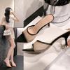 Temperament Cool Slippers Women's Summer Wear New Fine Heel Mesh Yarn Hot Diamond Pointed Fish Mouth Open-toed High Heels