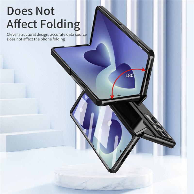 Plating with Glass Film Hinge Protection Case for Samsung Galaxy Z Fold 8 Ultra 7 6 5 4 3 Fold8 5G Bracket Holder Stand Cover