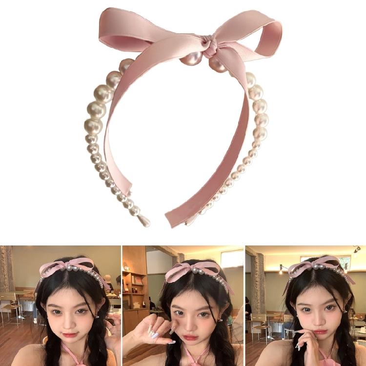 Long Ribbon Hairband Plain Color Bowknot Headband for Woman Makeup Wash Face