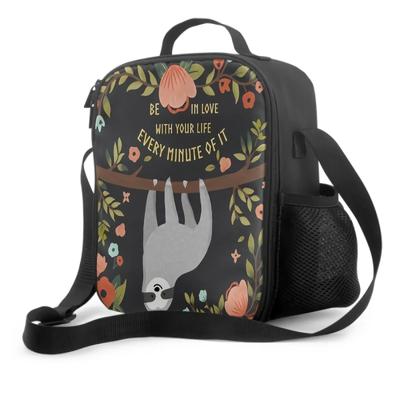 Funny Sloth On Tree Insulated Lunch Box Leakproof Portable Lunch Bags with Adjustable Shoulder Strap Reusable Cooler Tote Bag