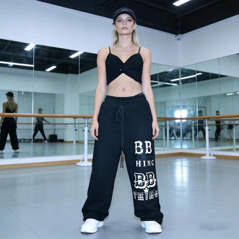 

Women s Loose Fit Jazz Dance Drawstring Sweatpants - Versatile Wide-Leg Hip Hop Style XL чёрный