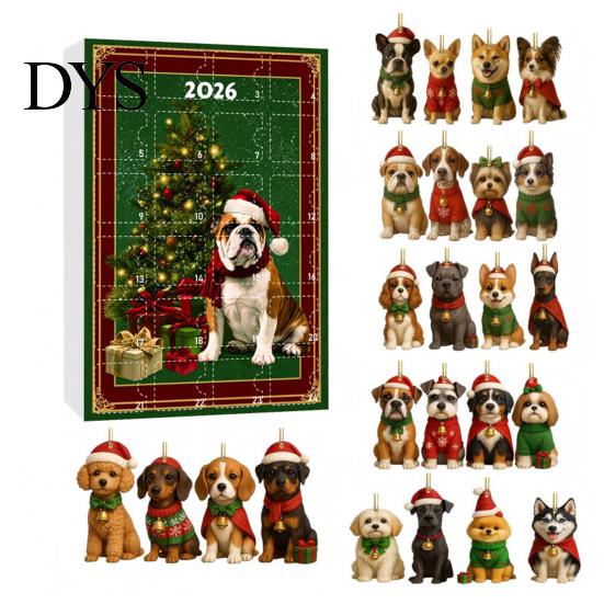 Cuenta Regresiva Navideña Temática de Mascotas Regalos Calendario de Adviento para Perros, Adornos de Acrílico 2D de Razas, Caja de Regalo de Navidad de 24 Días para Niños Calendario para Dueños con 24 Cachorros