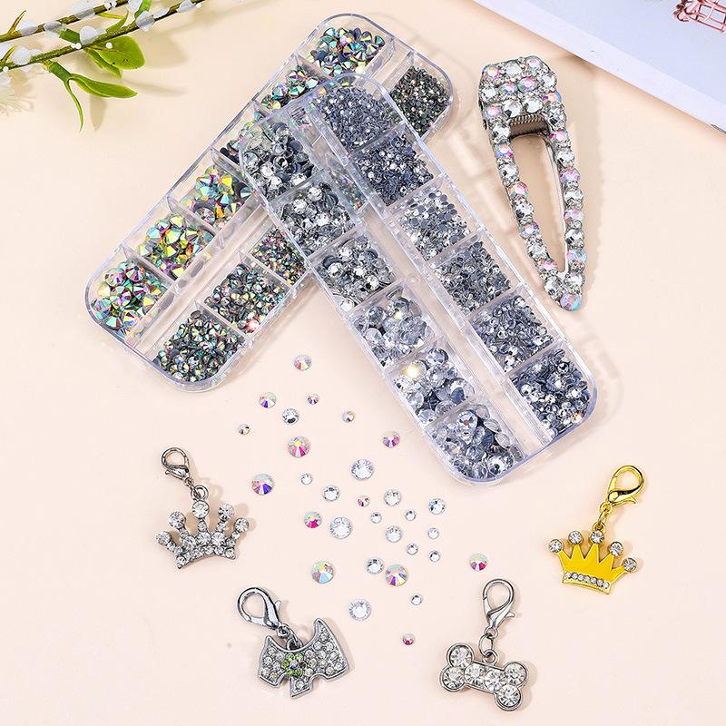Doppelbox mit 12 Fächern Hot-Diamond-Set mit flachem Boden, Weiß Abss4-Ss30 Mehrgrößen-DIY-Kombination ca. 4000 Stück