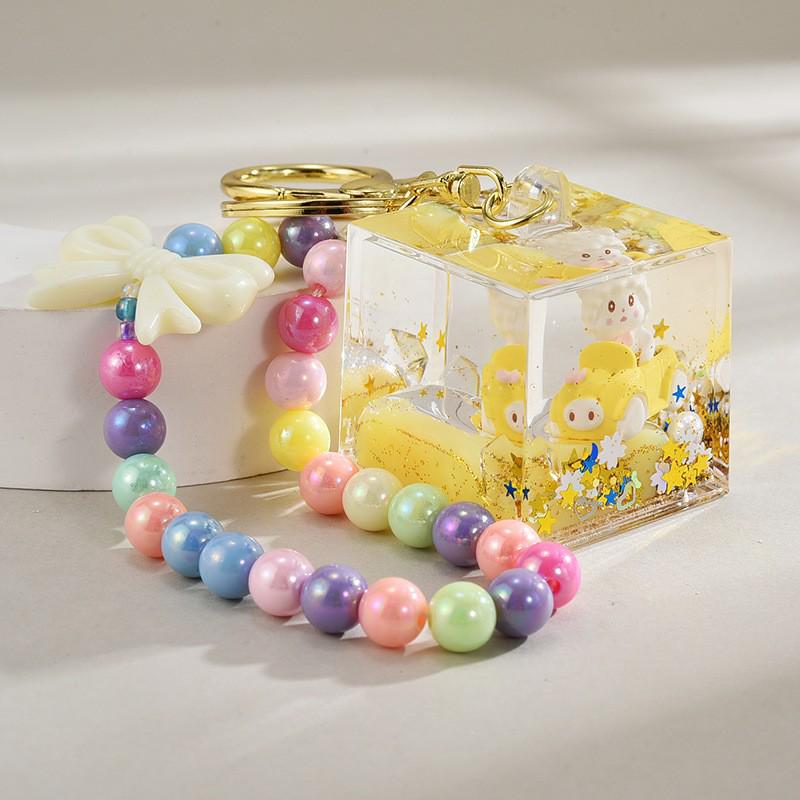 Cartoon Quicksand Bottle Car Keychain - Cute Girl Acrylic Bag Pendant Accessory