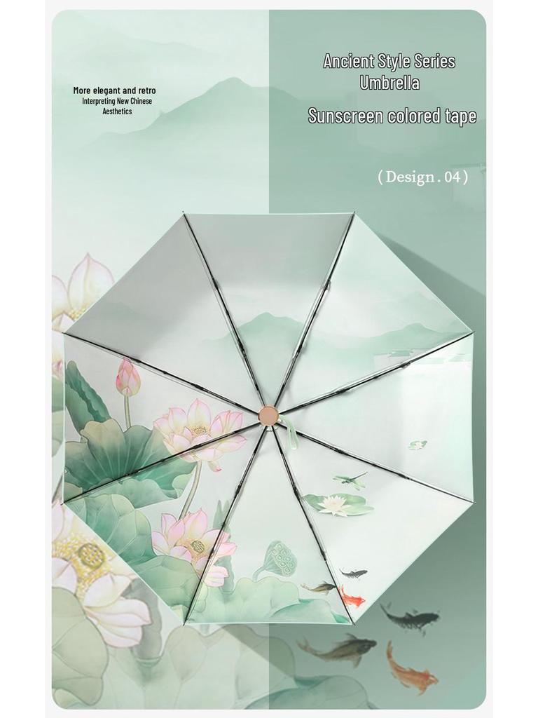 Dreilagiger floraler Automatikschirm mit UV-Schutz, doppelt verwendbar für Sonne und Regen, Digitaldruck mit passendem Griff - Auf Lager