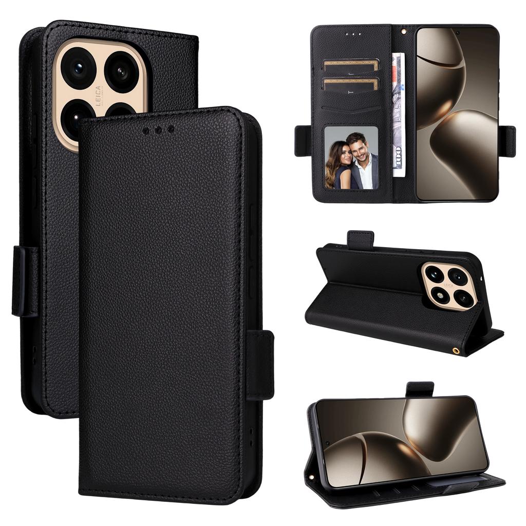 For Xiaomi 15T Case Litchi Texture Wallet Leather Phone Cover with Wrist Strap