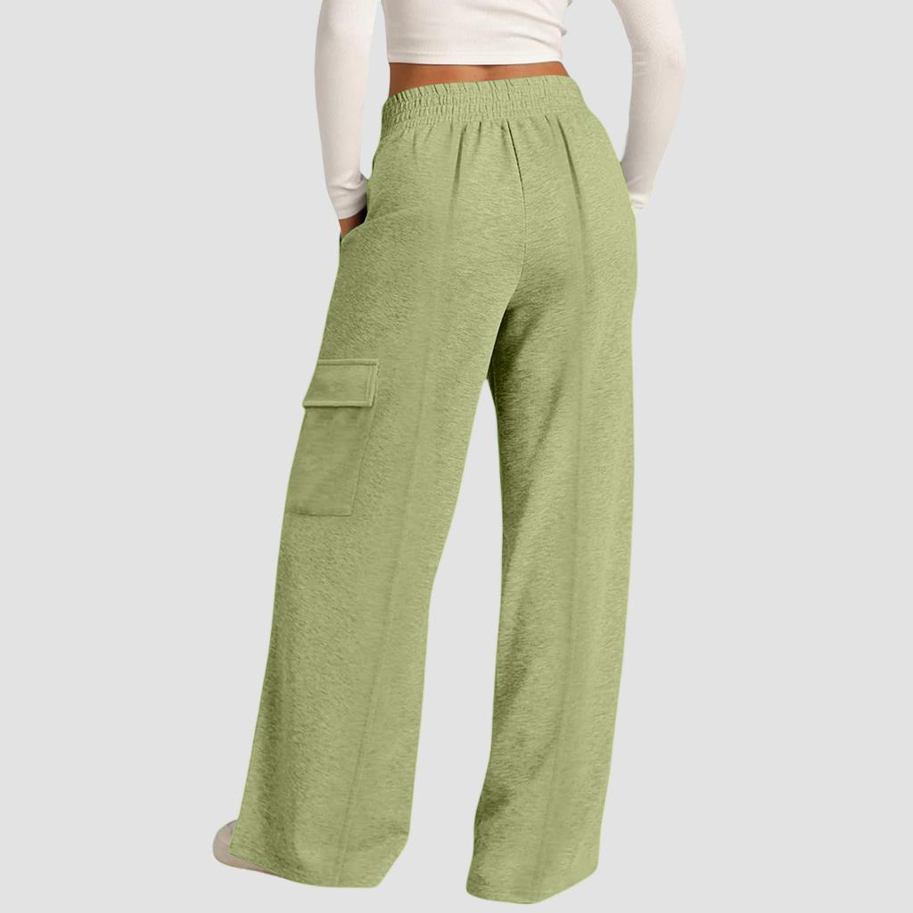 Women's Casual Fashion Color Elastic Waist Drawstring Workwear Wide Leg Pants With Pockets