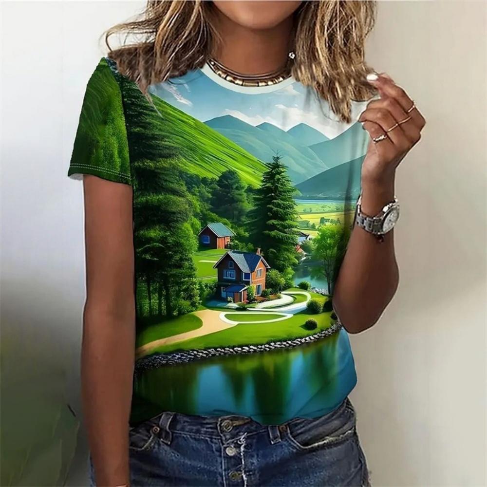 Neues Bequemes Lockeres Damen Elegantes Muster Rundhals Bedrucktes T-Shirt Schnelltrocknendes Atmungsaktives Oberteil Street Fashion T-Shirt