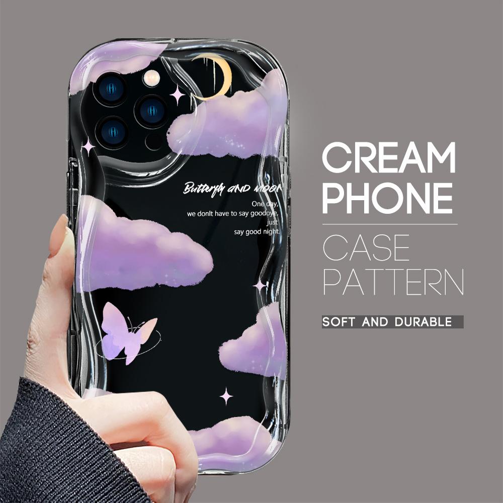 For iPhone 16 15 14 13 12 Samsung S24 S23 S22 A06 A13 A14 A15 A16 A55 Redmi Note 13 12 Purple Butterfly Cloud Pattern Soft TPU Phone Case