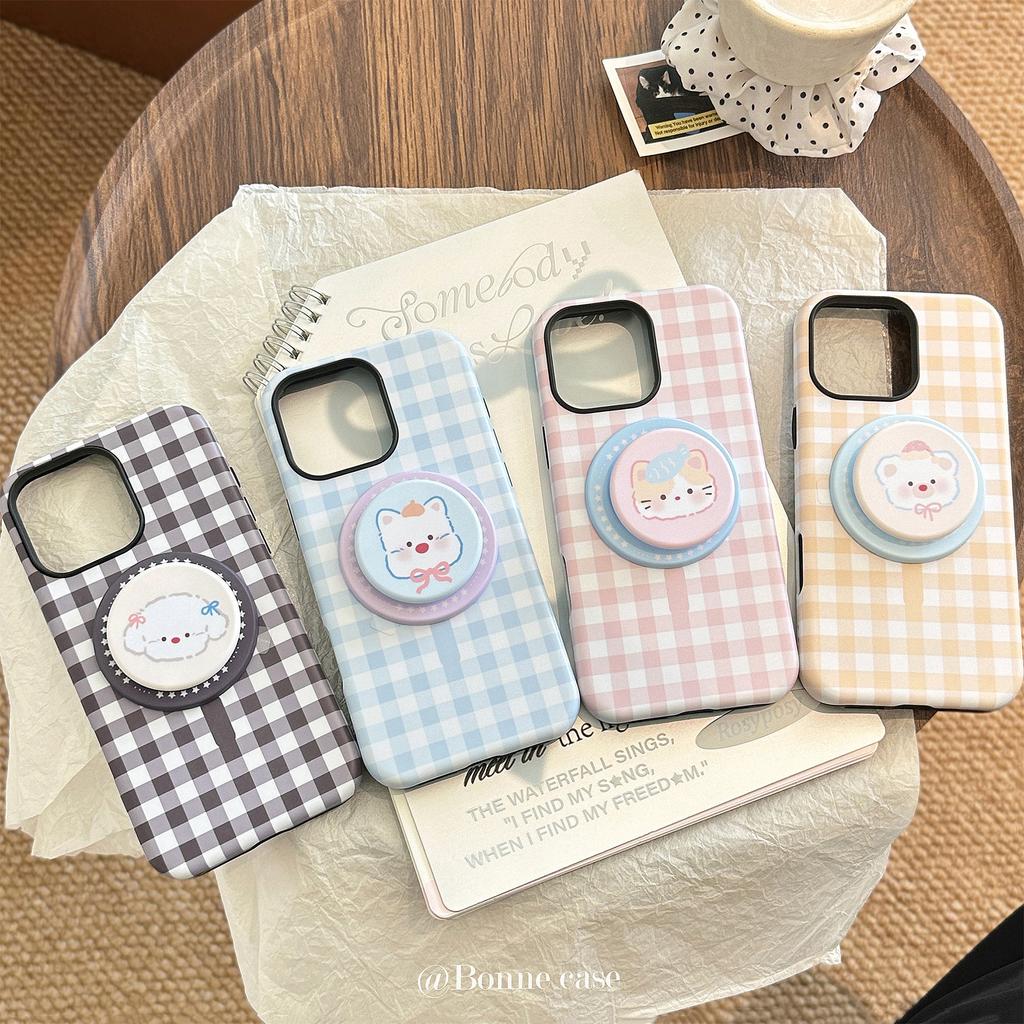 Magnetic Plaid Cartoon Bracket Apple 16 Mobile Phone Case IPhone 13 Suitable for 11 Philin Small Animals 15promax