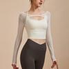 Womens Long Sleeve Yoga Top Mesh Cutout Sportswear Breathable Fitness Tee With High Elasticity