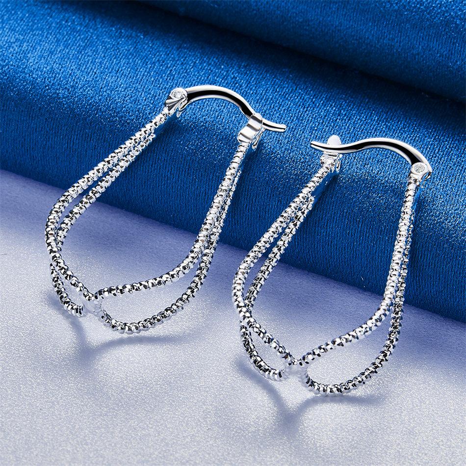 1 Pair 925 Sterling Silver 30mm Exquisite Geometric Hoop Earrings Women Jewelry Fashion Accessories Party Gift серебряный