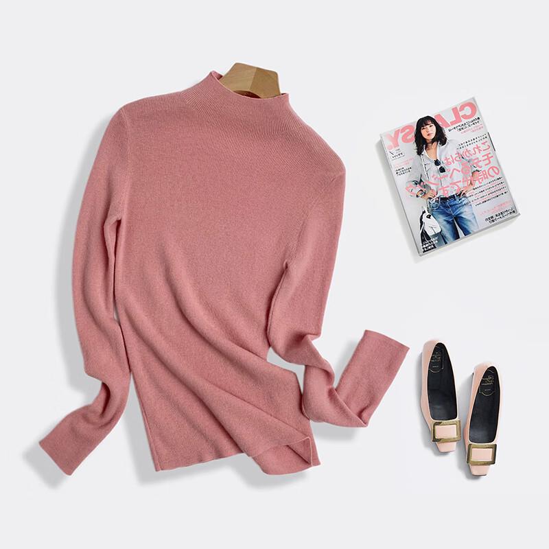 Fengxun Women's 100% Pure Wool Semi-High Neck Sweater