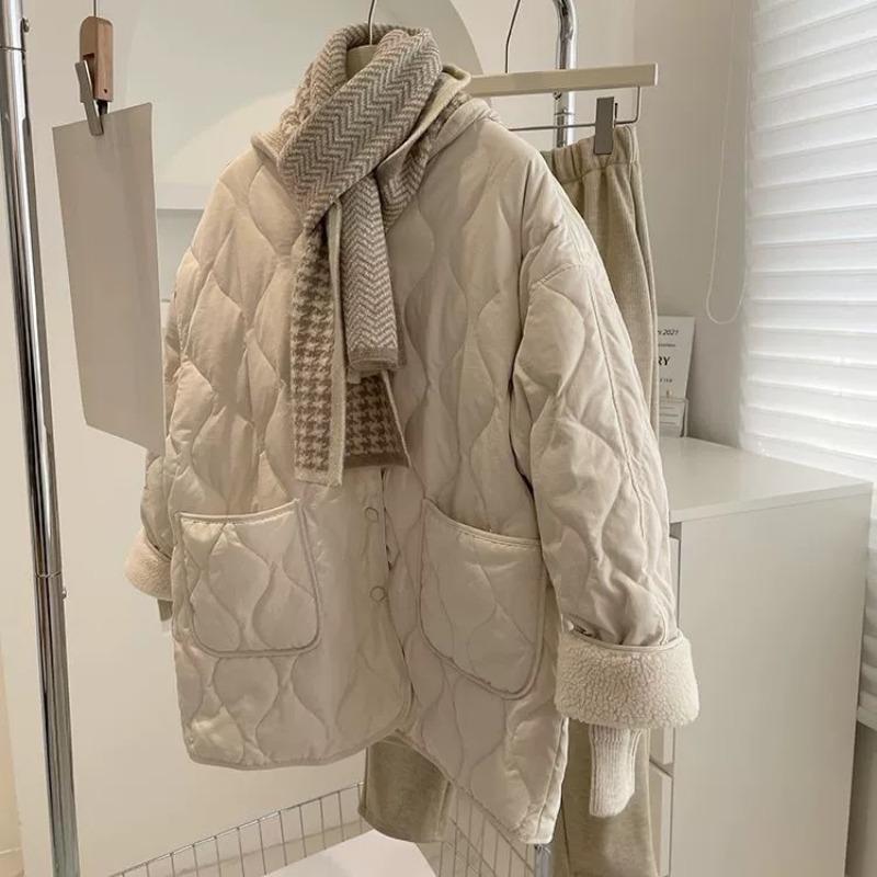 Rhombus grid short collarless inner lamb wool splicing casual cotton-padded jacket cotton-padded clothing girlfriend winter