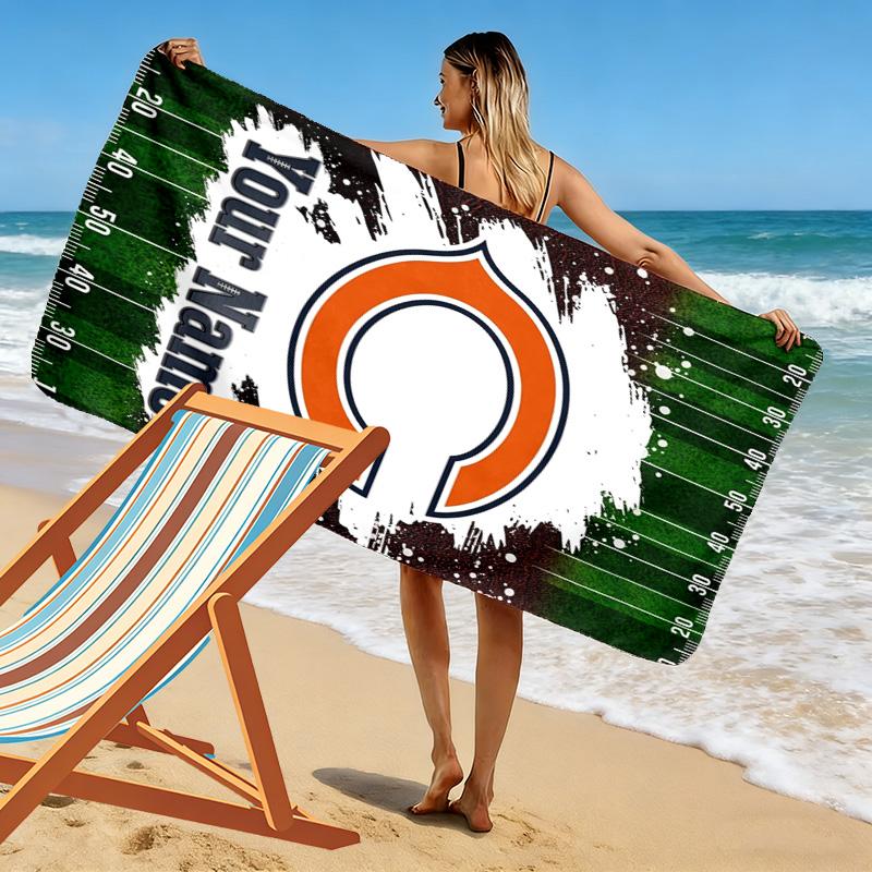 Name Custom Chicago Bears Print Beach Towel, Large Soft Quick Dry Towel for Beach Camping Swimming