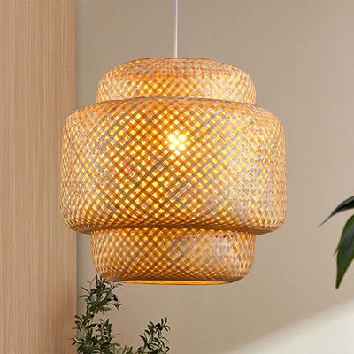 Handcraft Woven Hanging Chandelier for Kitchen Island Dining Room Living Room Porch Bamboo Pendant Light Wicker Rattan Lampshade