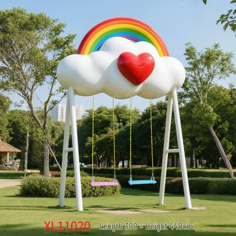 Outdoor Fiberglass Rainbow Cloud Swing Sculpture