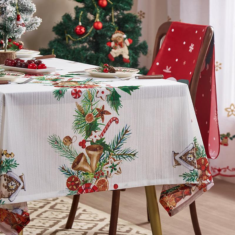 Christmas Bell Print Tablecloth Fashion American Style Holiday Table Cover Elegant Home Festival Party Decoration Table Cloth