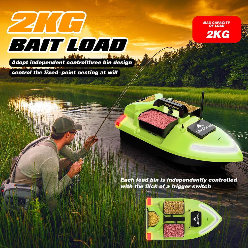 GPS Köderboot Lokeevan V020 12000mAh Akku Doppelmotor 3 Behälter 2KG Traglast 500M Fernbedienung