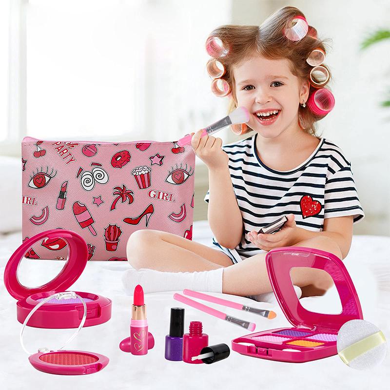 Pretend Play Makeup Toys For Girls Fake Make Up Kits Bag Toddler Cosmetics Lipstick Eyelash Brush Beauty Toy Girl Birthday Gifts