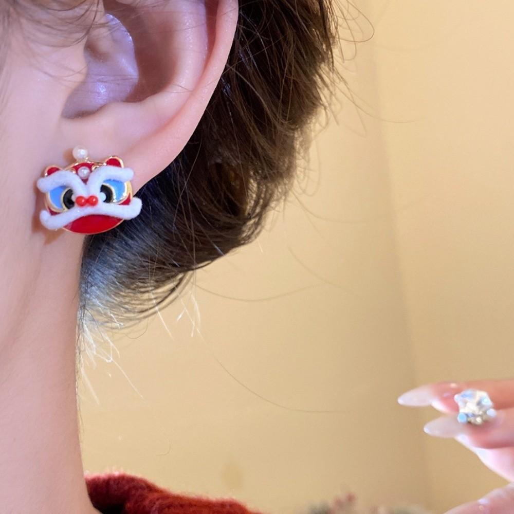 Year of Horse Lion Dance Ear Studs Awakened Lion Drop Earrings Bow Lion Dance Earrings  Wedding