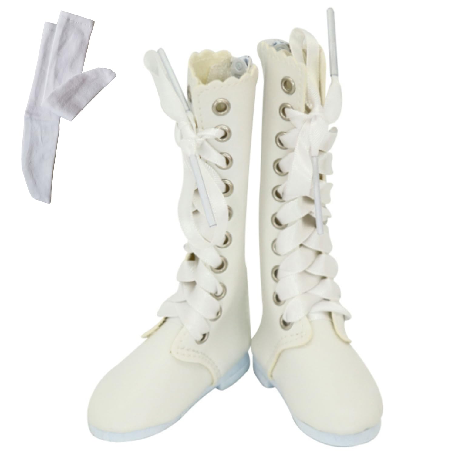 

OLYOLY [Набор из 2 предметов] Обувь для куклы 1/3, Длинные сапоги, Миниатюрный костюм для куклы, Наряд горничной, Фигурка, с носками (02 белый)