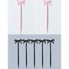 30 pcs Pink Bow Cocktail Picks, Cute Fruit Skewers Acrylic Bowknot Toothpicks, Coquette Party Decorations for