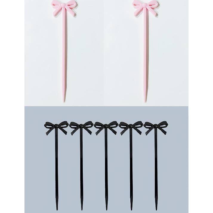 30 pcs Pink Bow Cocktail Picks, Cute Fruit Skewers Acrylic Bowknot Toothpicks, Coquette Party Decorations for