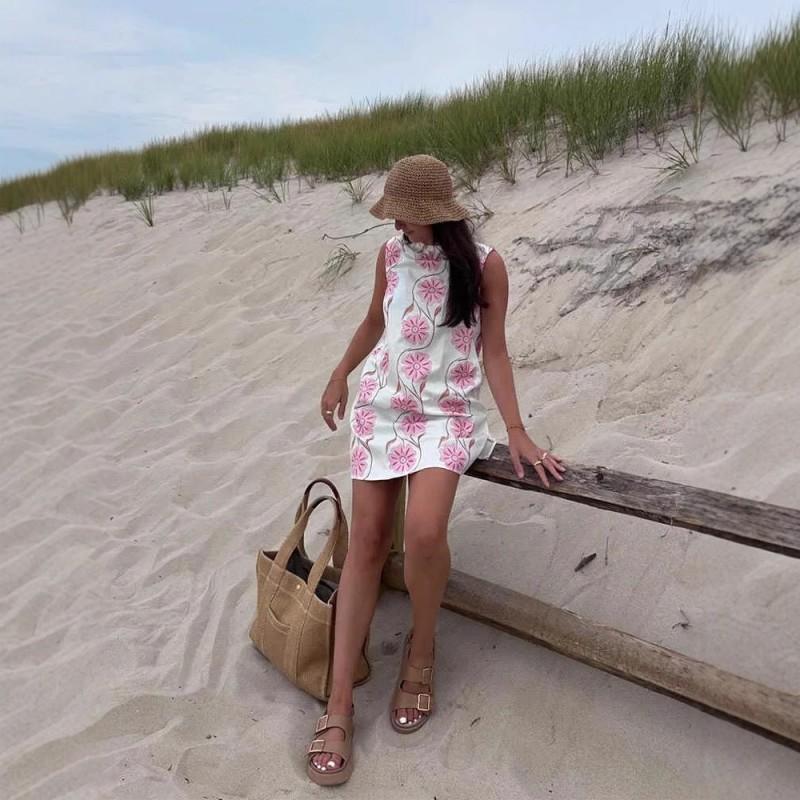 Womens Floral Print Sleeveless A-Line Dress Beach Vacation 2025