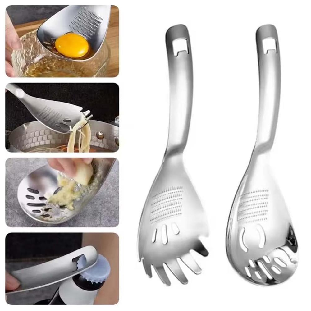 Stainless Steel Ginger Garlic Grater Multi-functional Grinding Spoon Egg, Soup Divider Kitchen Cooking Utensils Kitchen Supplies