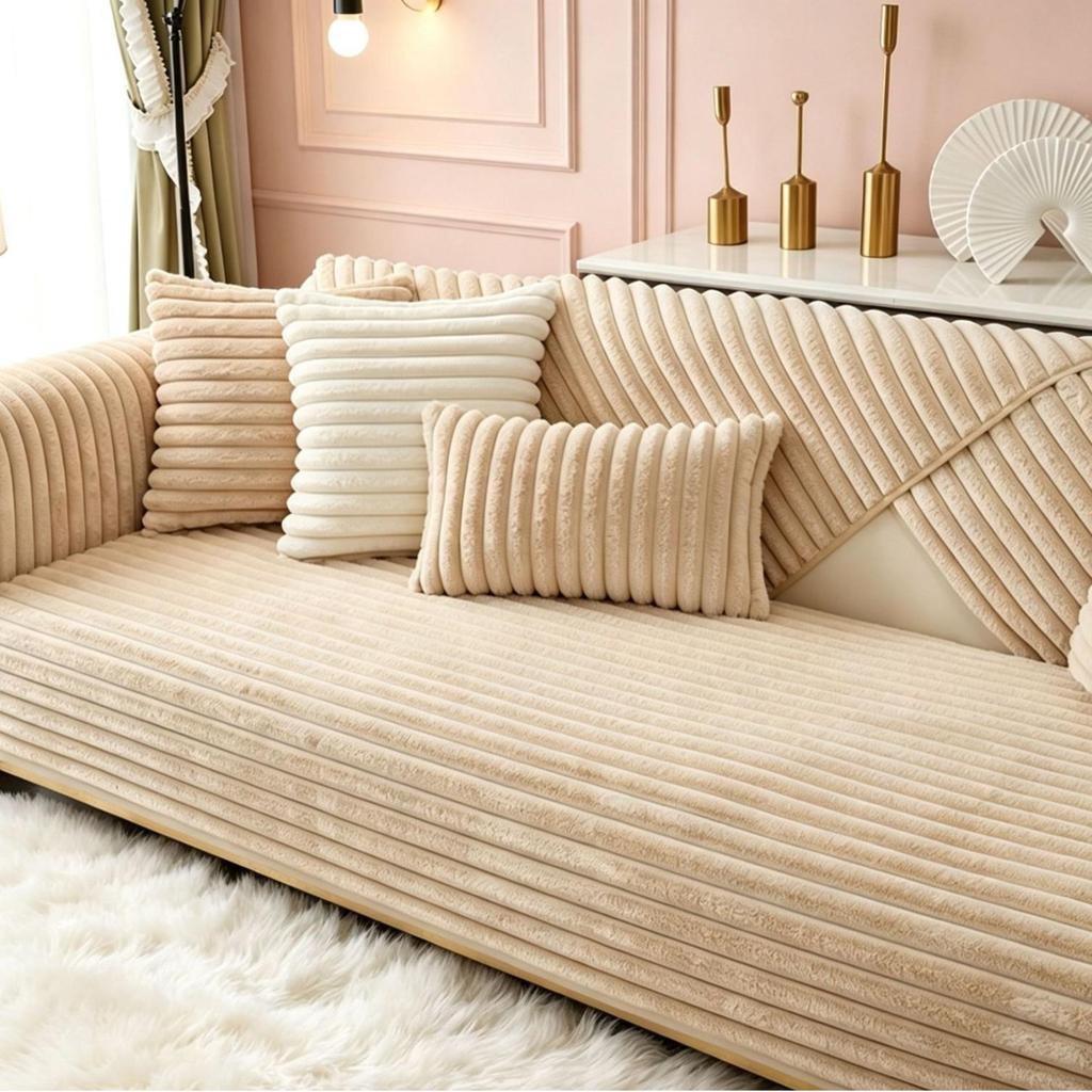 Thickened Non-Slip Flannel Sofa Cushion: High-End, Warm Full-Cover Design