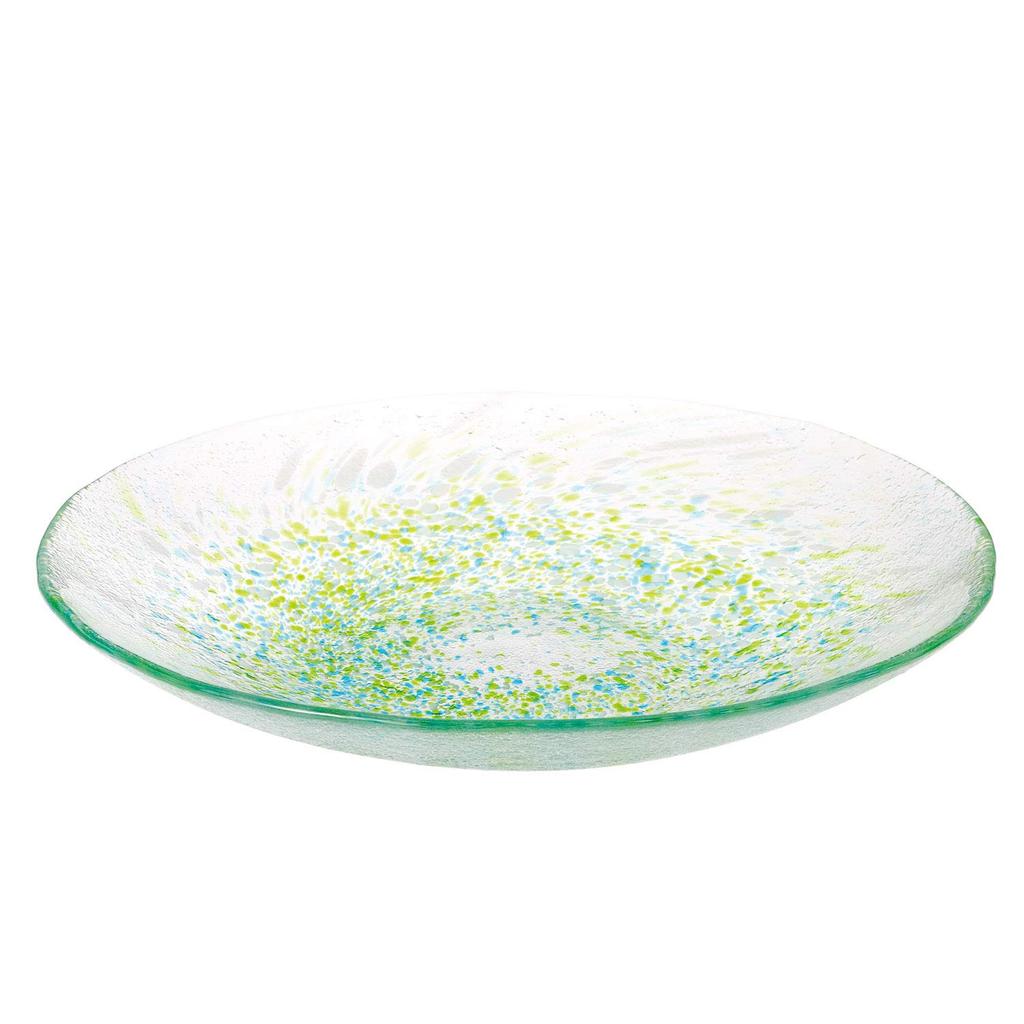 Toyo Sasaki Glass Iro Shizuku Noodle Plate, Green, Made in Japan, Large Noodle Plate, Round Plate, Glass Dish, Tableware, WA322