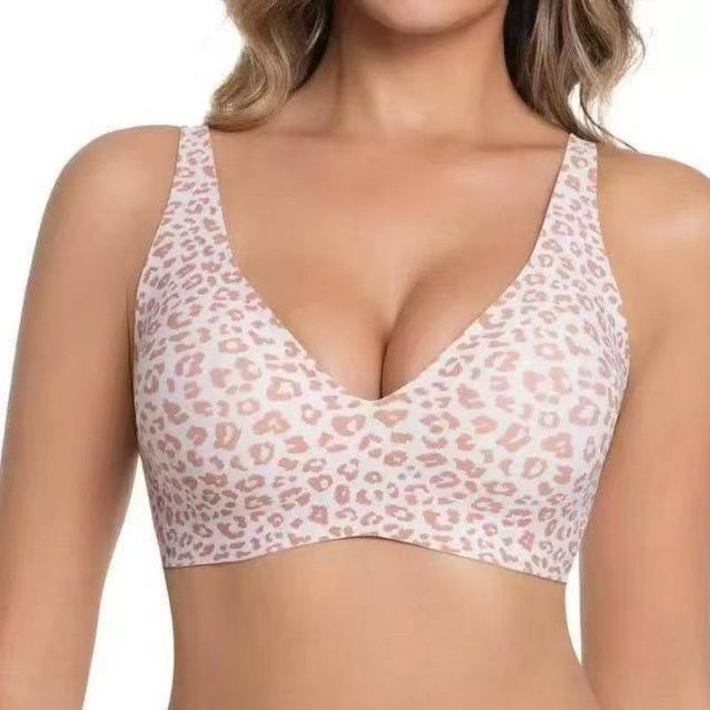 Women Pink Leopard Print Wireless Seamless Bra S розовый