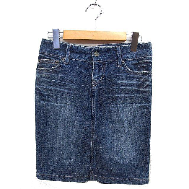 MOUSSY Denim Tight Skirt Mini Slit Cotton Bearded Zip Fly 24 Blue Blue /NT28